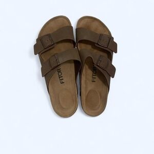 Fitory brown leather soles buckle strap sandals size 12